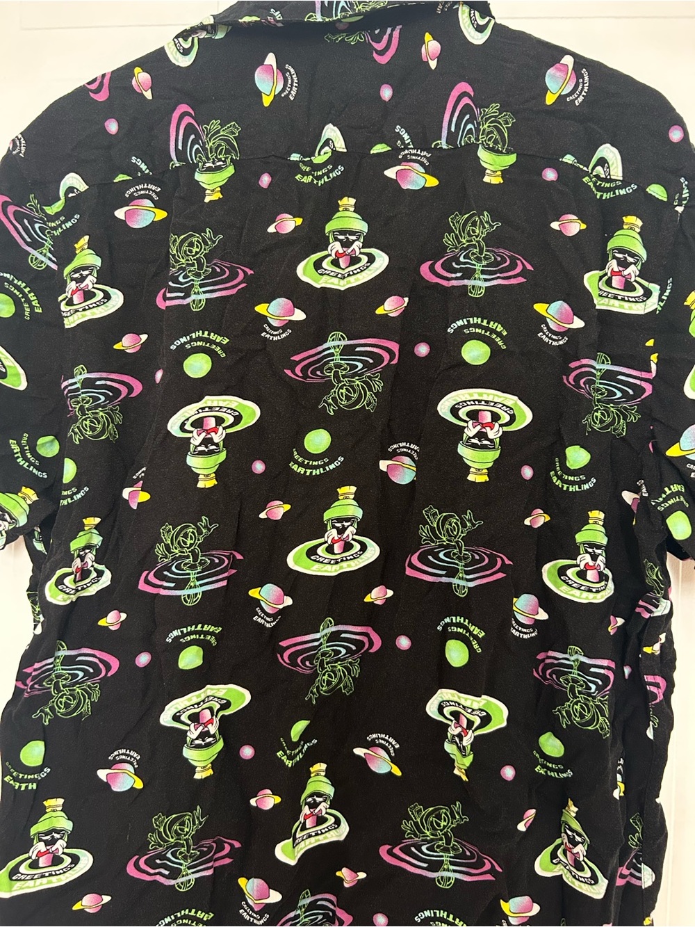 Looney Tunes Black Short-Sleeve Button-Down Shirt with Neon Space Print - Picture 6 of 6